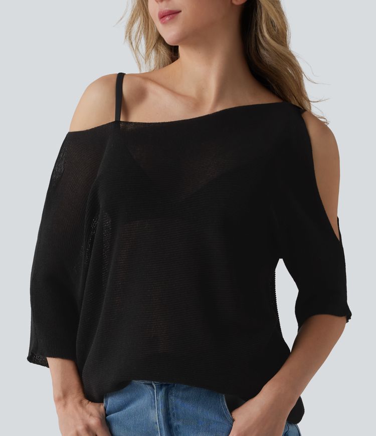 One Shoulder Half Sleeve Casual Jumper 