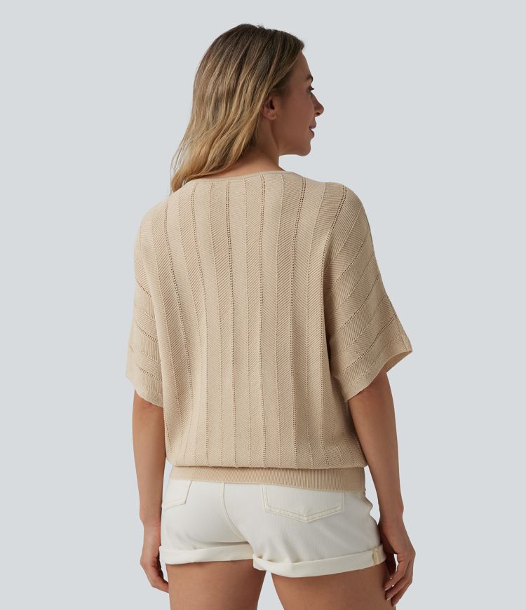 Pull décontracté col V manches courtes