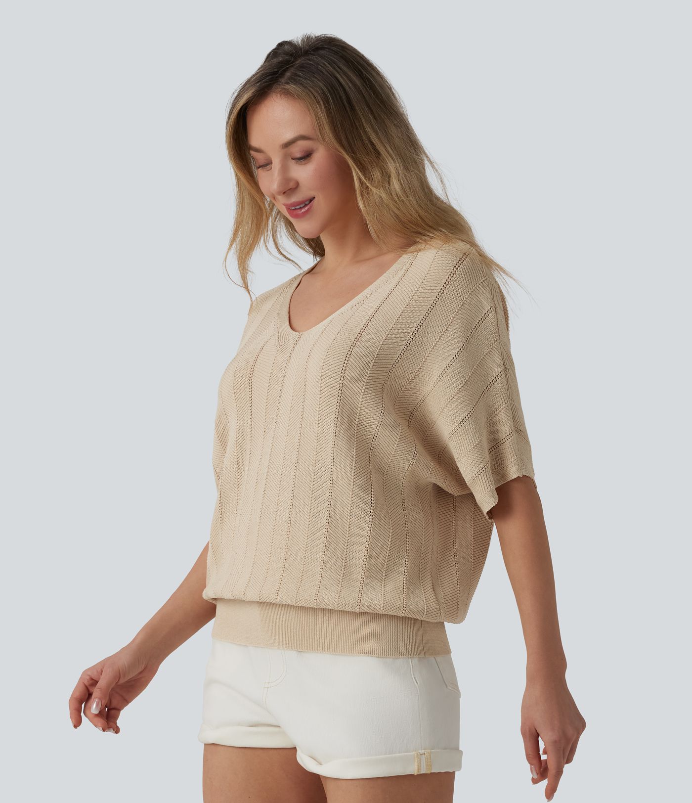 Pull décontracté col V manches courtes