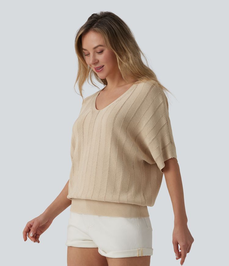 Pull décontracté col V manches courtes