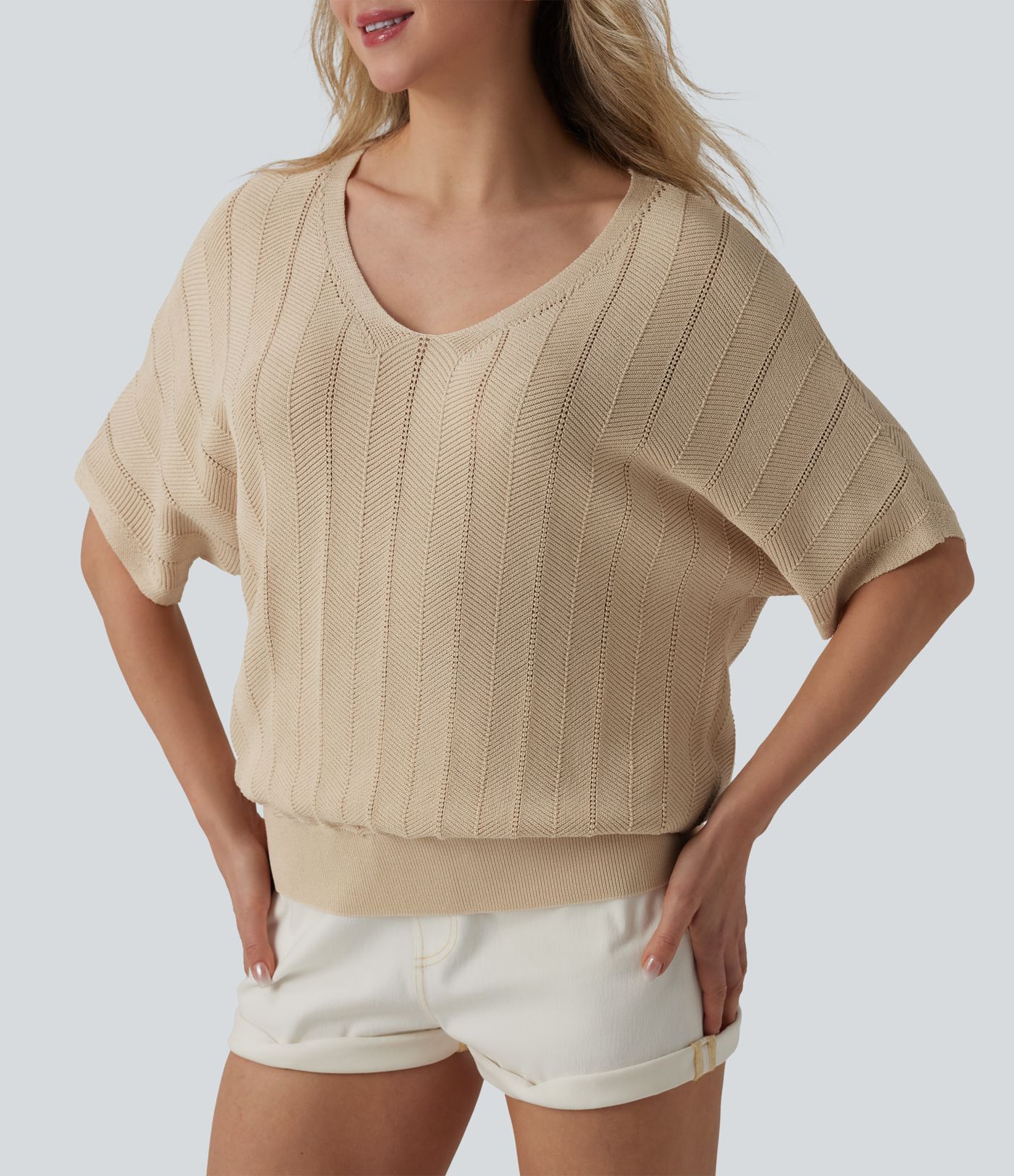 Pull décontracté col V manches courtes