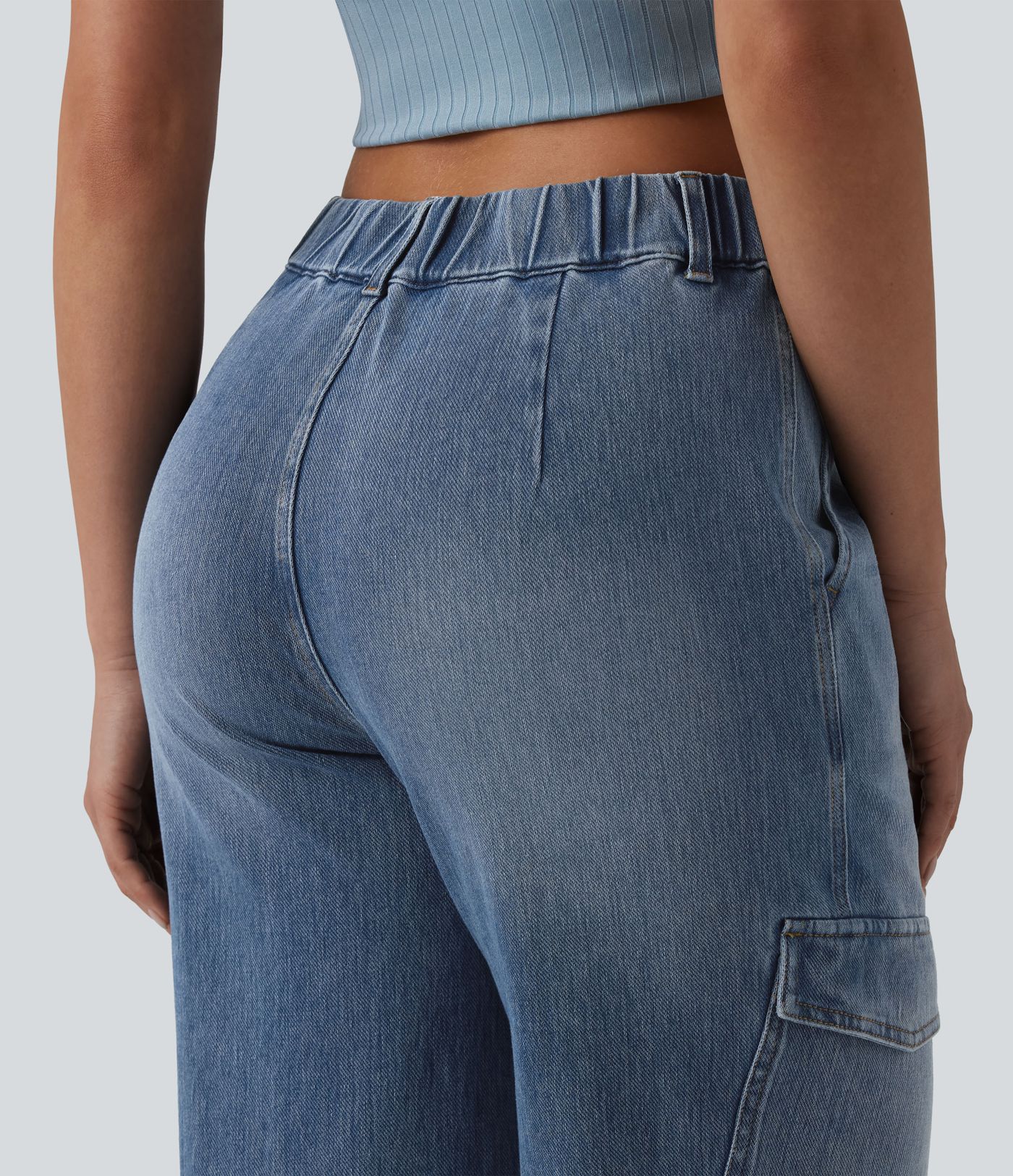 Halara Flex™ mittler Leibhöhe – gewaschene, lässige Cargo-Jeans mit Taschen