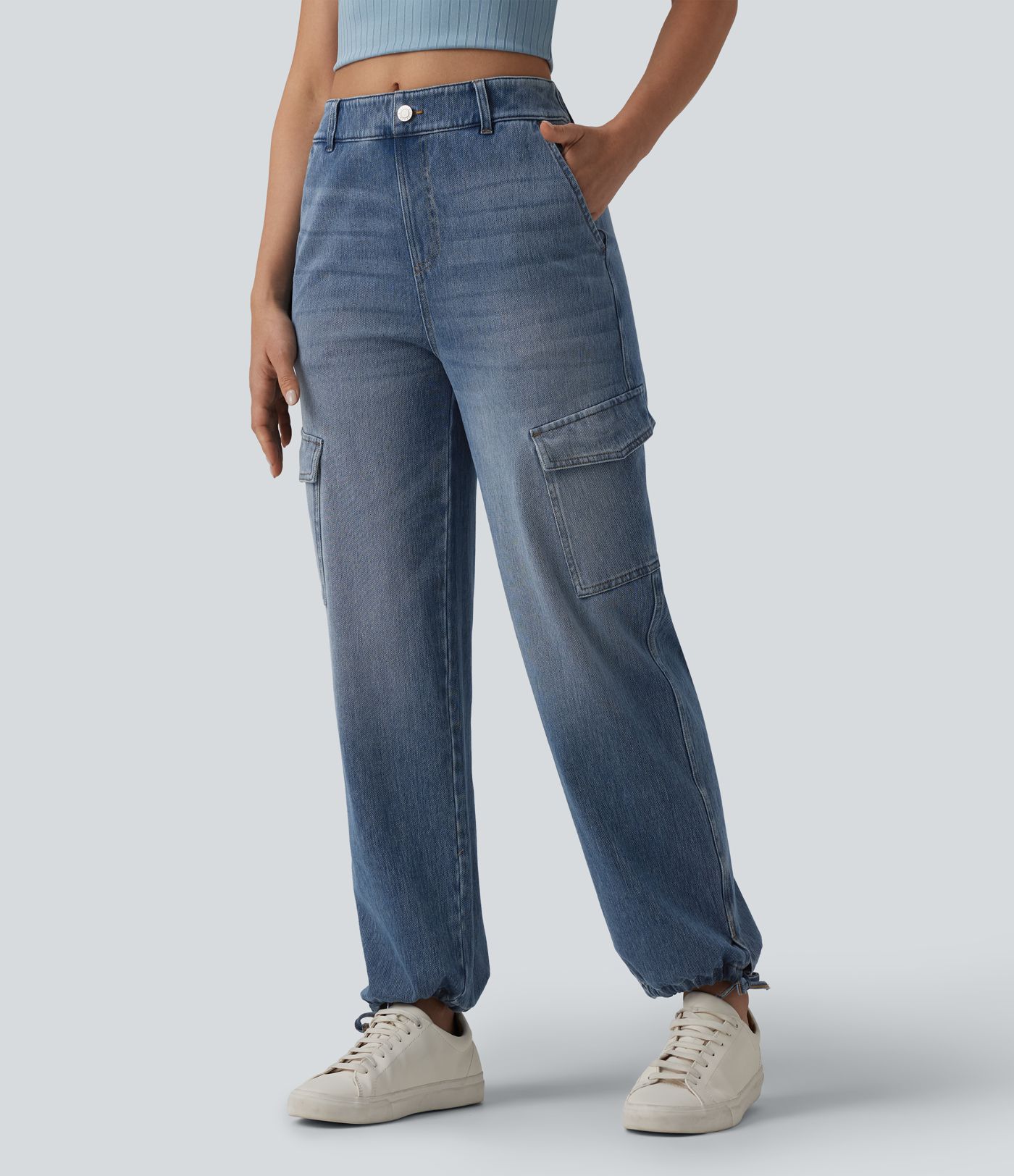Halara Flex™ mittler Leibhöhe – gewaschene, lässige Cargo-Jeans mit Taschen