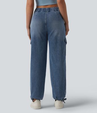 Halara Flex™ mittler Leibhöhe – gewaschene, lässige Cargo-Jeans mit Taschen