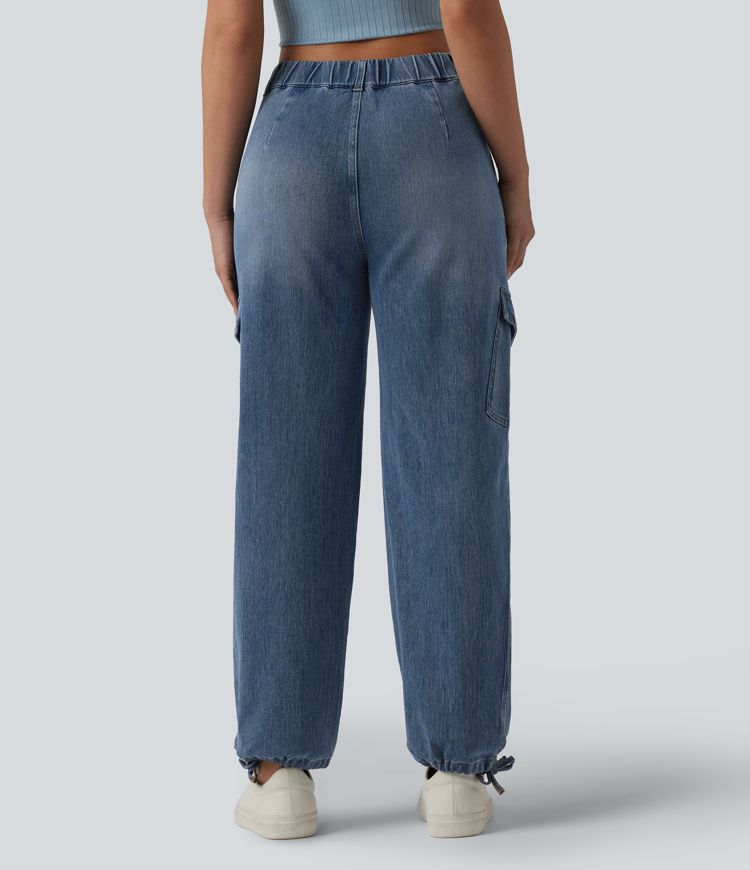 Halara Flex™ mittler Leibhöhe – gewaschene, lässige Cargo-Jeans mit Taschen