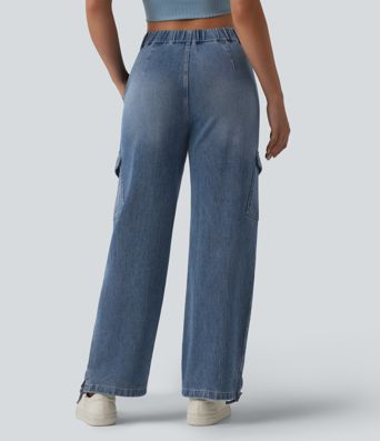 Halara Flex™ mittler Leibhöhe – gewaschene, lässige Cargo-Jeans mit Taschen