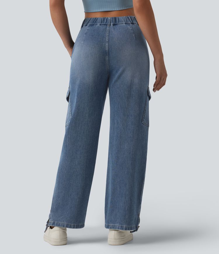 Halara Flex™ mittler Leibhöhe – gewaschene, lässige Cargo-Jeans mit Taschen