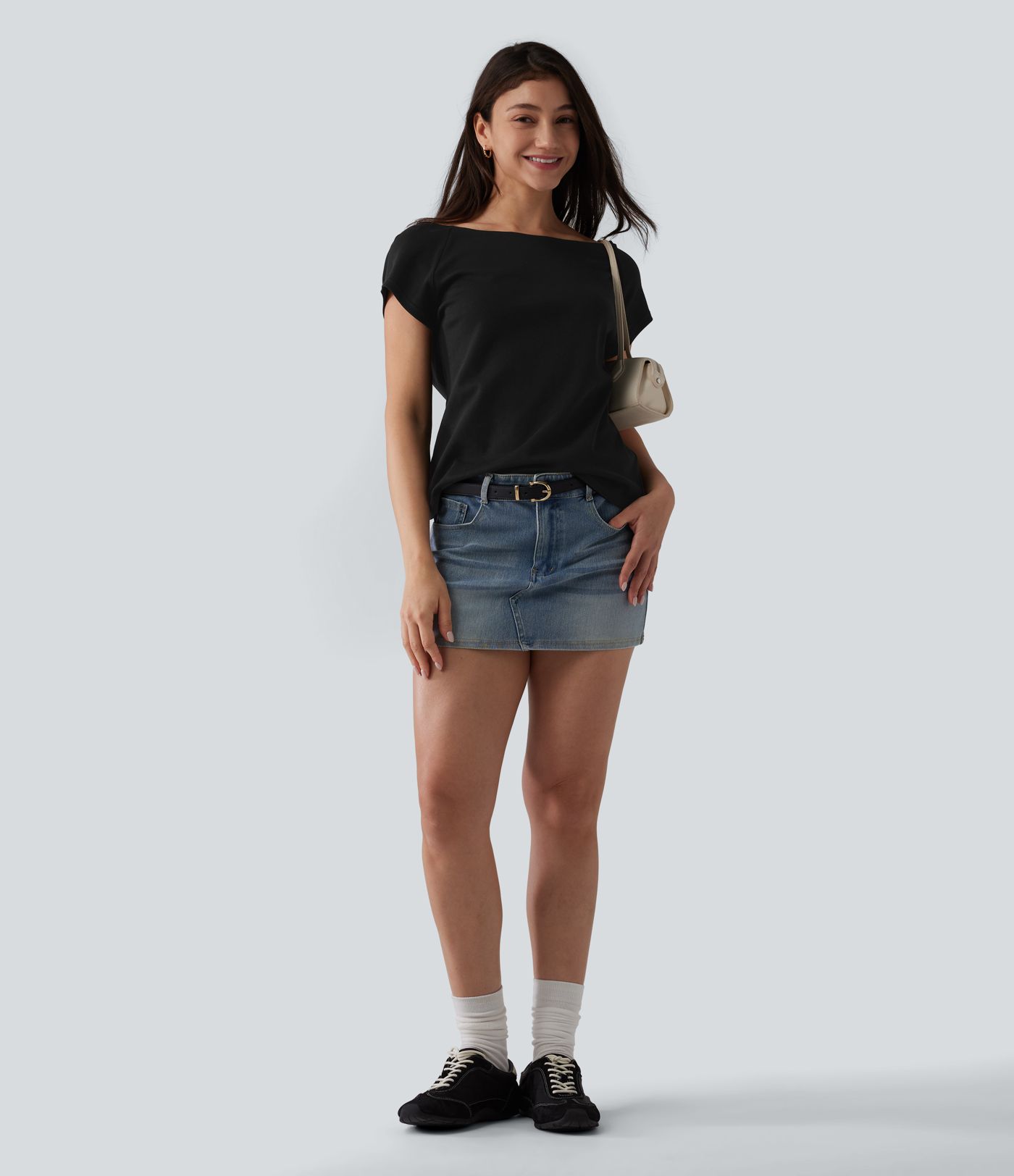 Boat Neck Short Sleeve Casual Pima Cotton T-Shirt