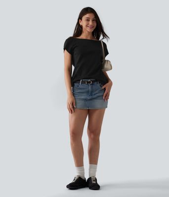 Boat Neck Short Sleeve Casual Pima Cotton T-Shirt