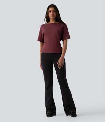 Boat Neck Short Sleeve Work Pima Cotton T-Shirt