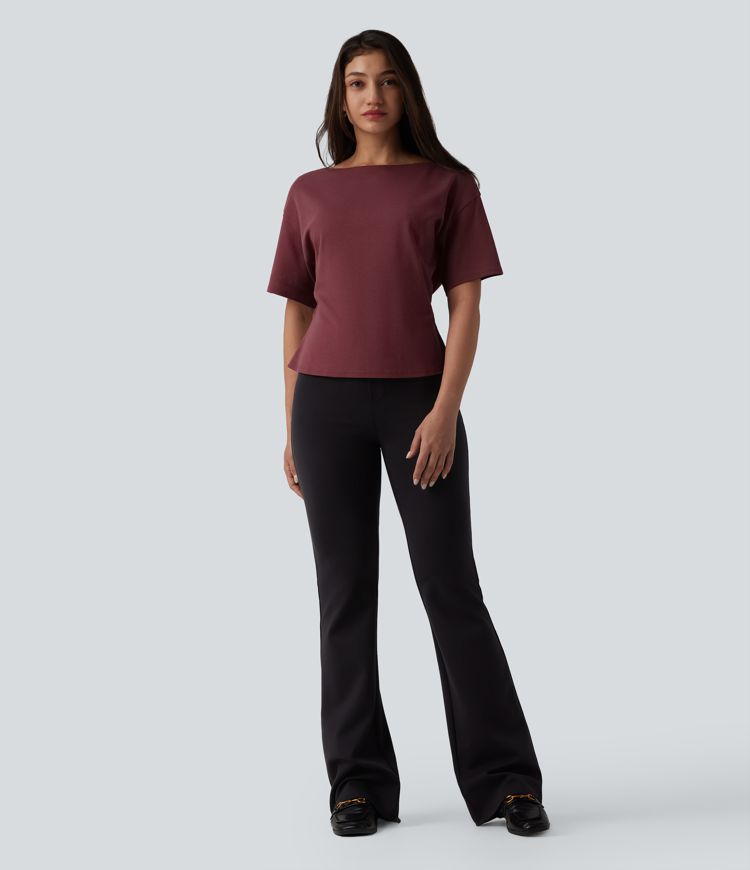 Boat Neck Short Sleeve Work Pima Cotton T-Shirt