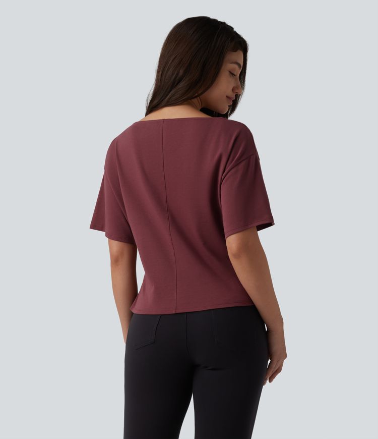 Boat Neck Short Sleeve Work Pima Cotton T-Shirt