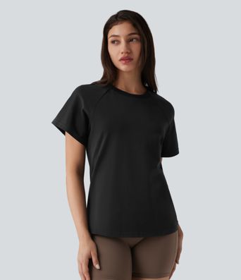 T-shirt Halara décontracté en jersey de coton à manches courtes col rond