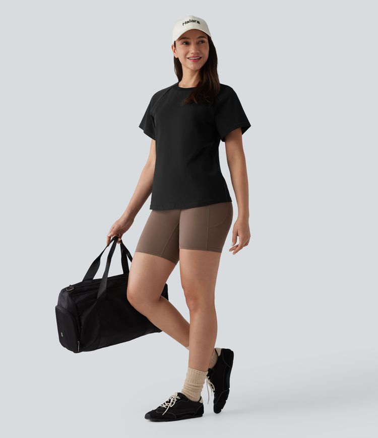 T-shirt Halara décontracté en jersey de coton à manches courtes col rond