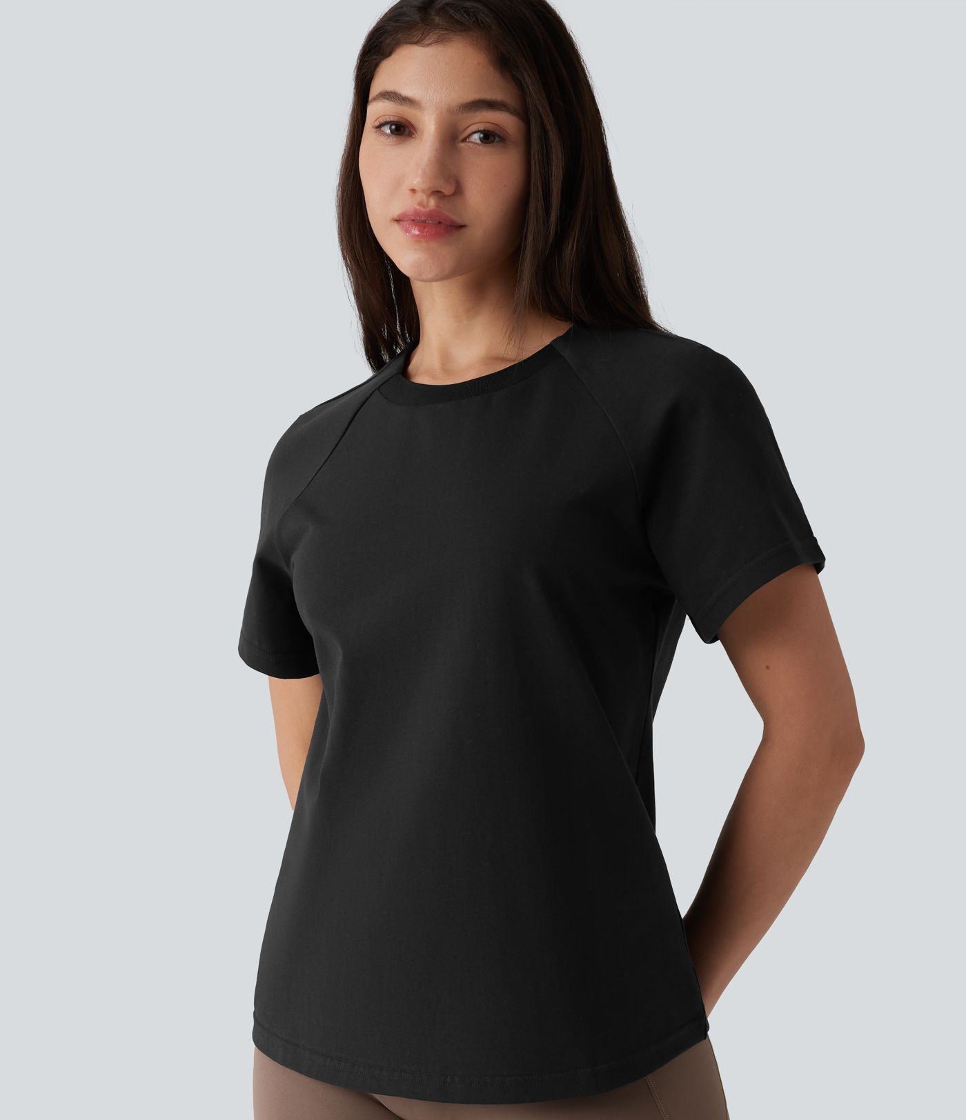 T-shirt Halara décontracté en jersey de coton à manches courtes col rond