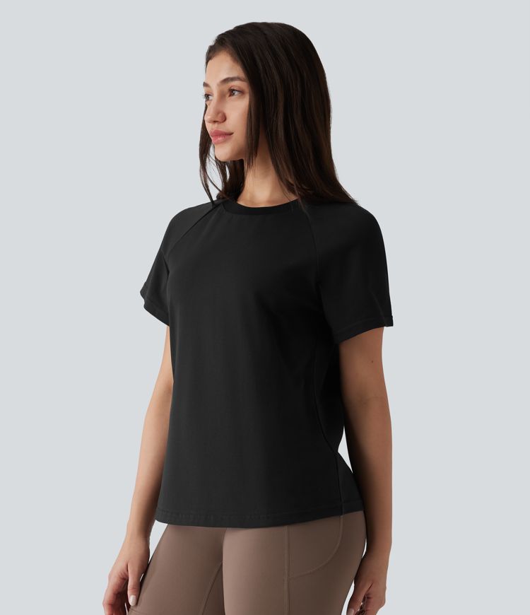T-shirt Halara décontracté en jersey de coton à manches courtes col rond