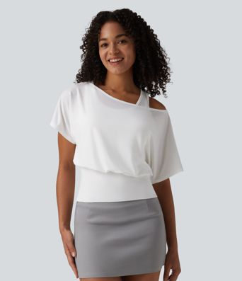 One Shoulder Short Sleeve 2-in-1 Quick Dry Casual Top