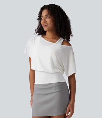 Top décontracté 2-en-1 à une épaule, manches courtes, à séchage rapide