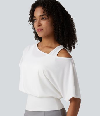 Top décontracté 2-en-1 à une épaule, manches courtes, à séchage rapide