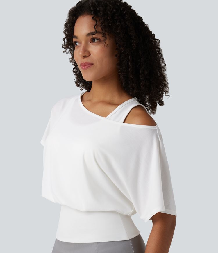 Top décontracté 2-en-1 à une épaule, manches courtes, à séchage rapide