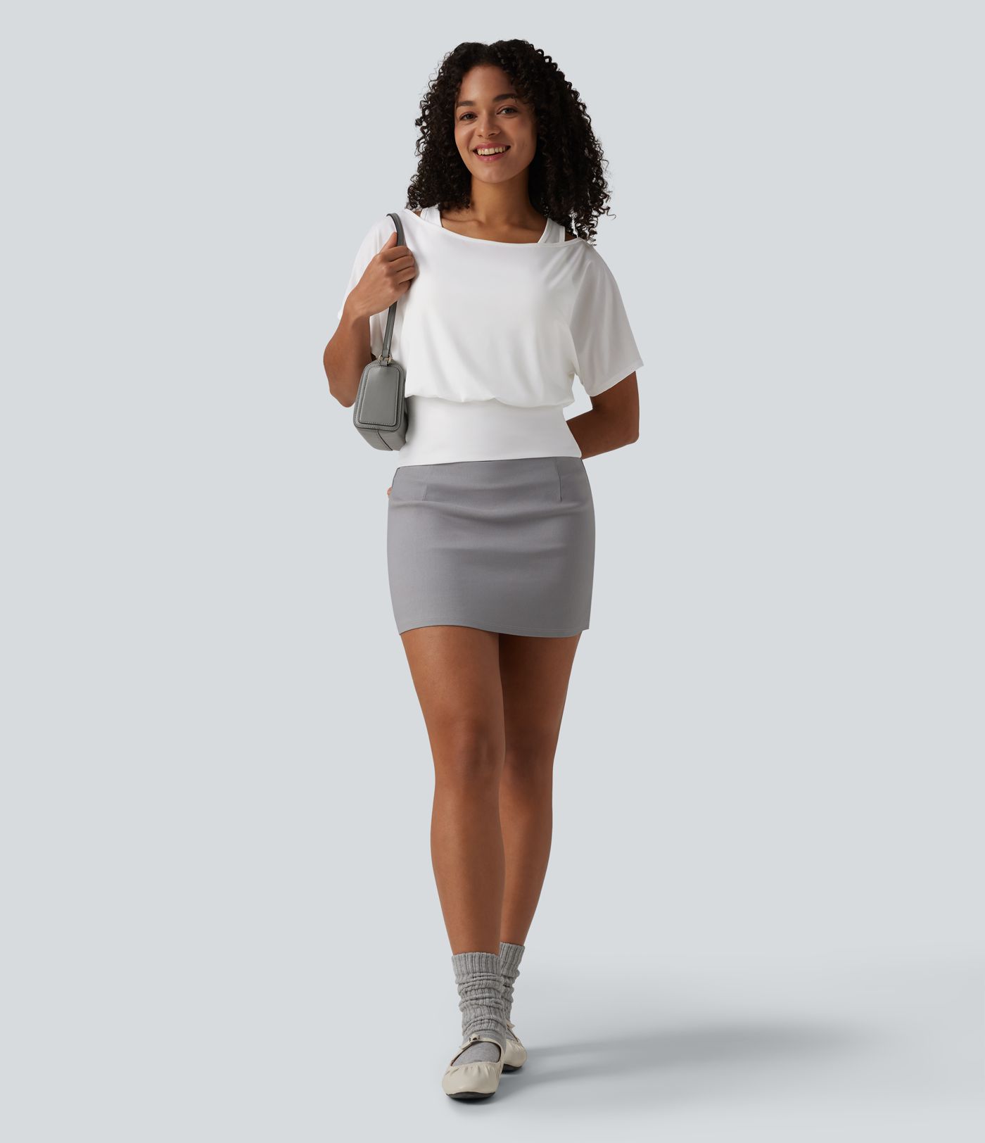 Top décontracté 2-en-1 à une épaule, manches courtes, à séchage rapide