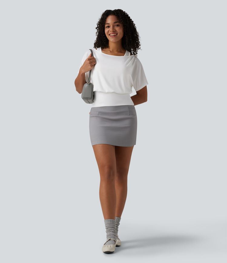 Top décontracté 2-en-1 à une épaule, manches courtes, à séchage rapide