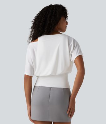 Top décontracté 2-en-1 à une épaule, manches courtes, à séchage rapide