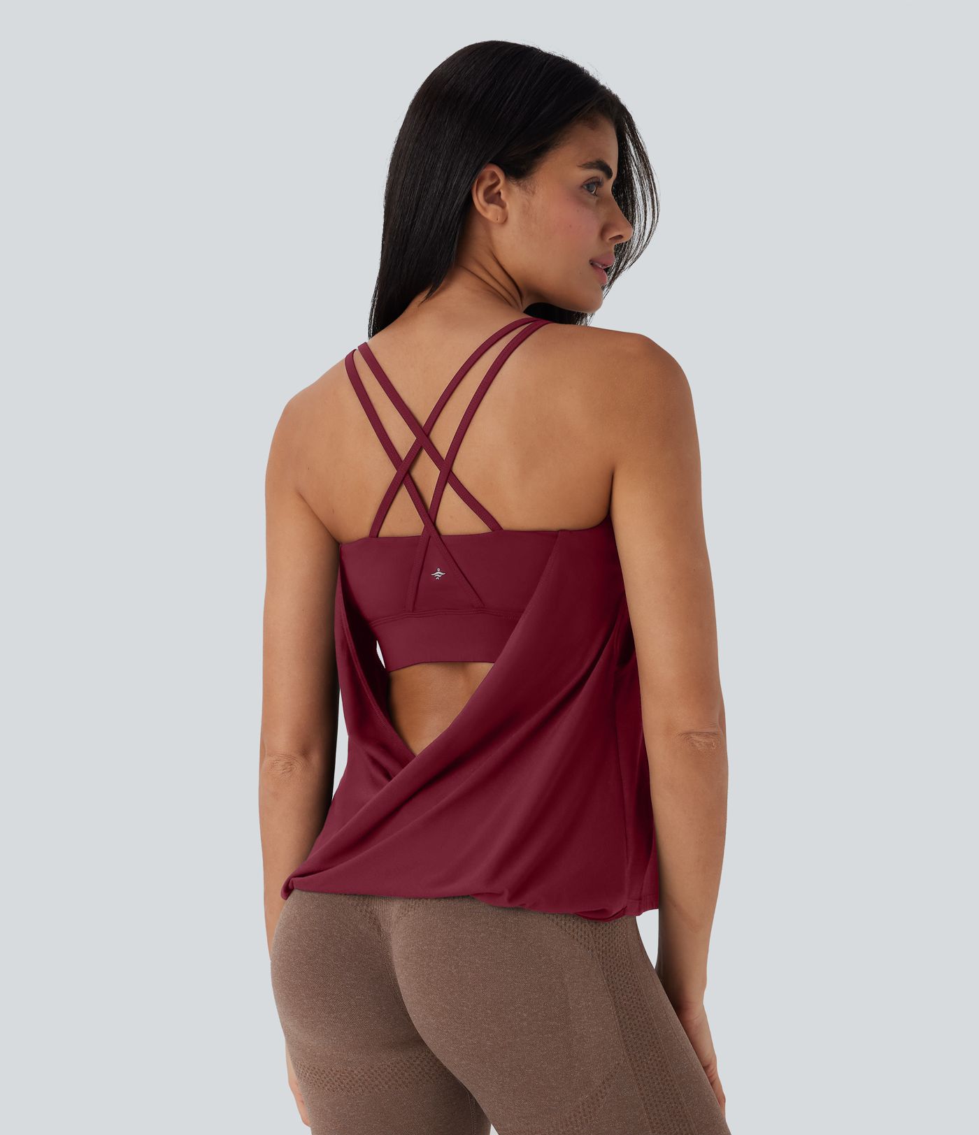 Double Straps Pleated Quick Dry Yoga Cami Top D-F Cups