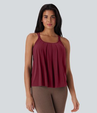 Double Straps Pleated Quick Dry Yoga Cami Top D-F Cups