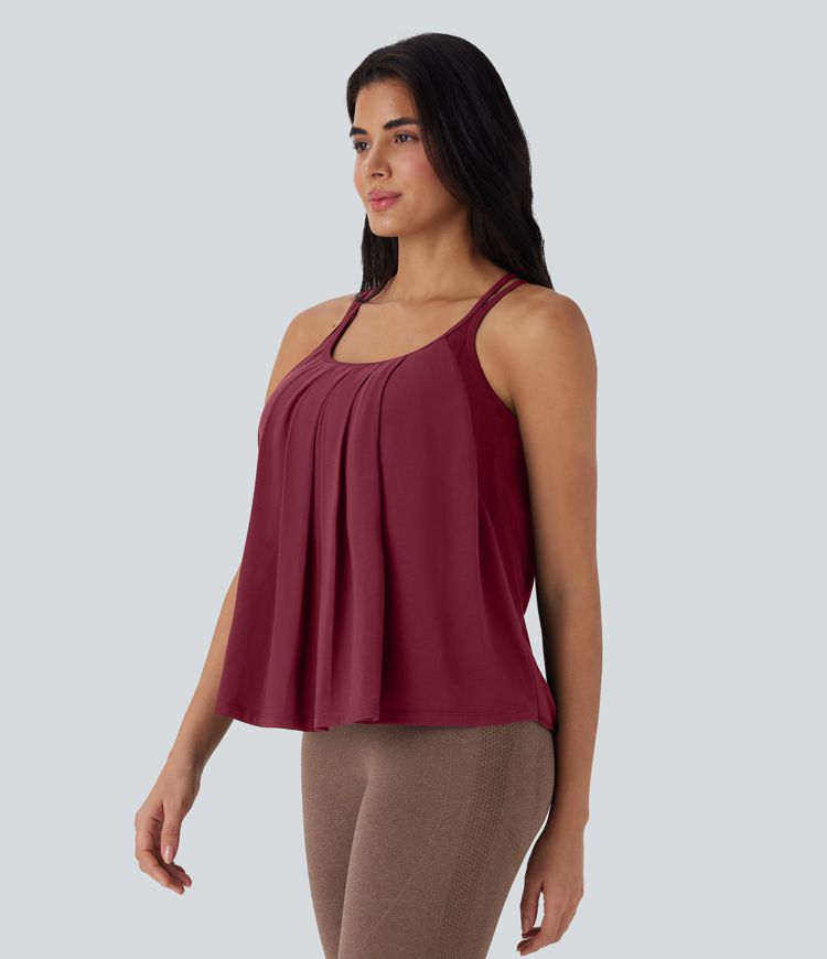 Double Straps Pleated Quick Dry Yoga Cami Top D-F Cups