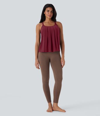 Double Straps Pleated Quick Dry Yoga Cami Top D-F Cups