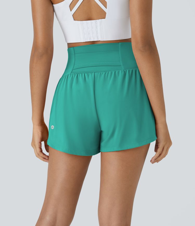 Pantalón corto yoga 2 en 1 tiro alto bolsillo trasero lateral oculto 7.5cm