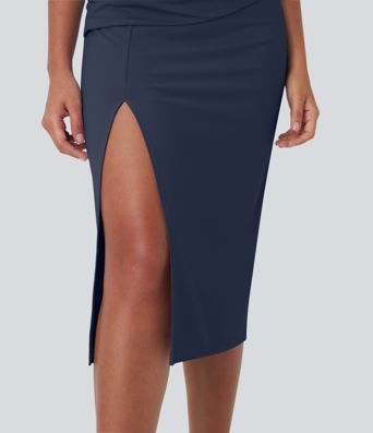 SoftlyZero™ Airy Square Neck Corset Ruched Bodycon Midi  Dress D-F Cups