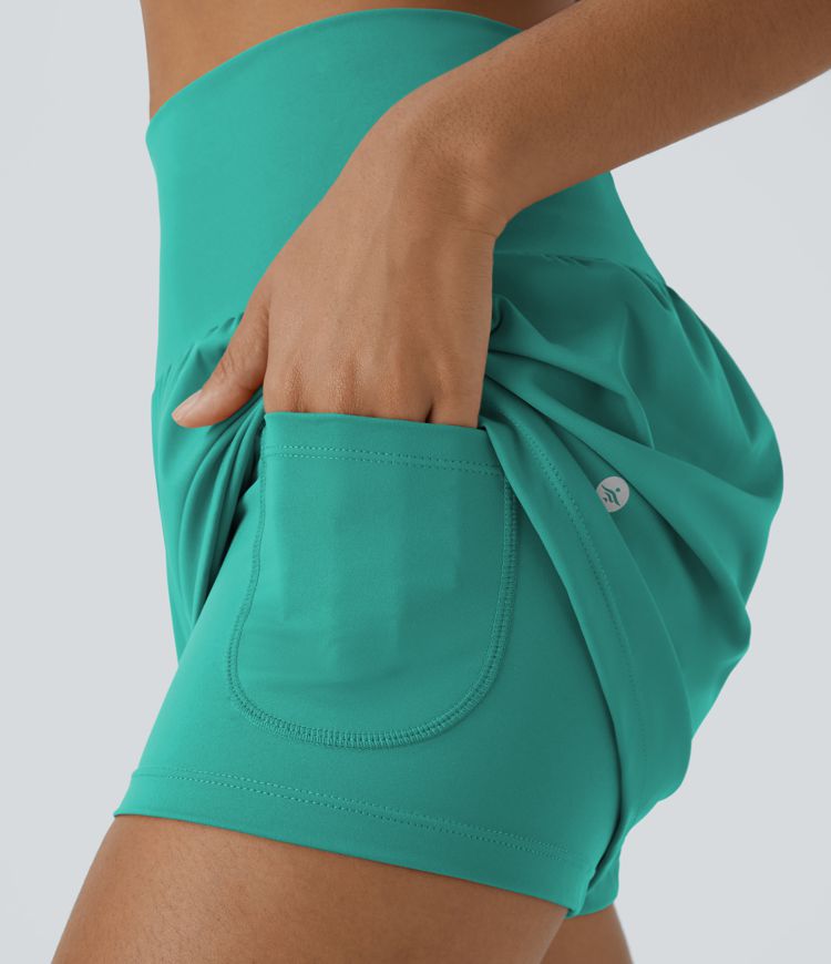 Pantalón corto yoga 2 en 1 tiro alto bolsillo trasero lateral oculto 7.5cm