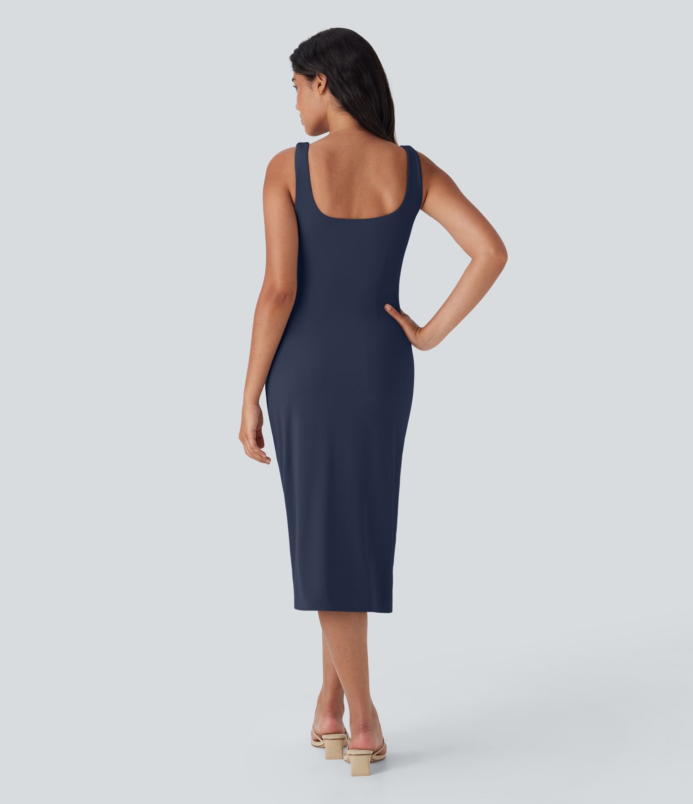 SoftlyZero™ Airy Square Neck Corset Ruched Bodycon Midi  Dress D-F Cups