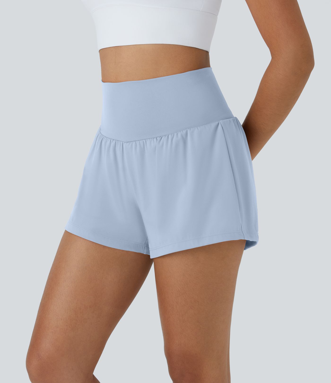 Pantalón corto yoga 2 en 1 tiro alto bolsillo trasero lateral oculto 7.5cm