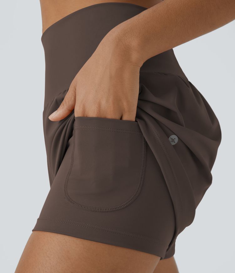 Pantalón corto yoga 2 en 1 tiro alto bolsillo trasero lateral oculto 7.5cm