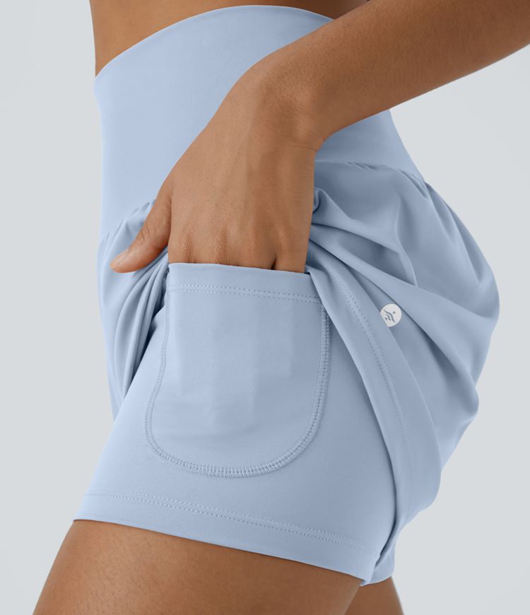 Pantalón corto yoga 2 en 1 tiro alto bolsillo trasero lateral oculto 7.5cm