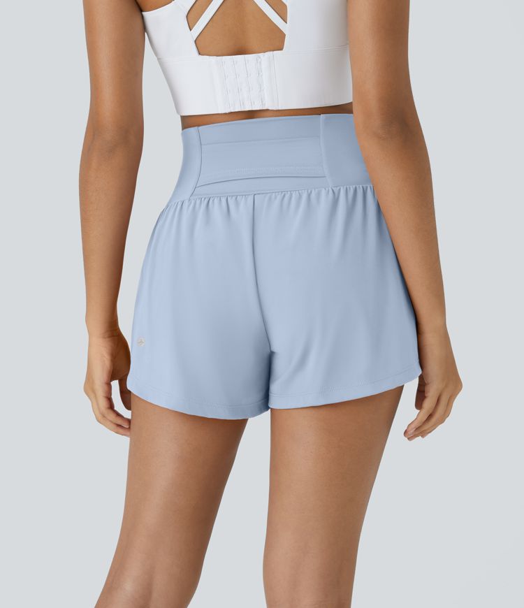 Pantalón corto yoga 2 en 1 tiro alto bolsillo trasero lateral oculto 7.5cm