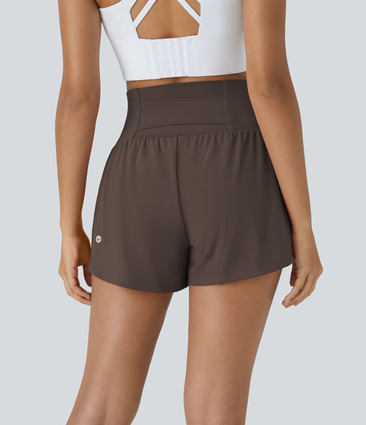 Pantalón corto yoga 2 en 1 tiro alto bolsillo trasero lateral oculto 7.5cm