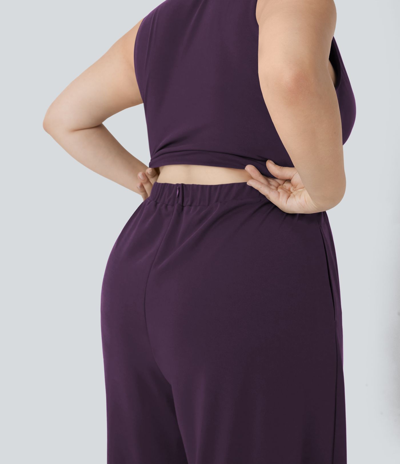 Plus Size V Neck Sleeveless Jumpsuit with Pockets-Easy Peezy Edition Plus Size V Neck Sleeveless Jumpsuit with Pockets-Easy Peezy Edition
