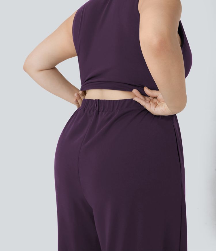 Plus Size V Neck Sleeveless Jumpsuit with Pockets-Easy Peezy Edition Plus Size V Neck Sleeveless Jumpsuit with Pockets-Easy Peezy Edition