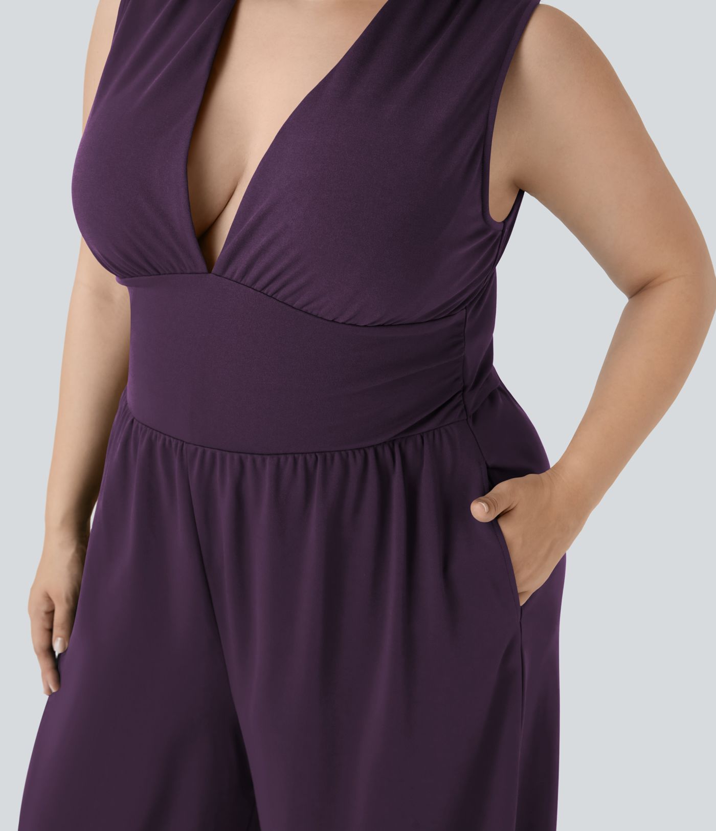 Plus Size V Neck Sleeveless Jumpsuit with Pockets-Easy Peezy Edition Plus Size V Neck Sleeveless Jumpsuit with Pockets-Easy Peezy Edition