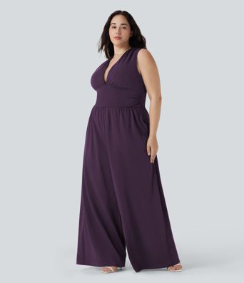 Plus Size V Neck Sleeveless Jumpsuit with Pockets-Easy Peezy Edition Plus Size V Neck Sleeveless Jumpsuit with Pockets-Easy Peezy Edition