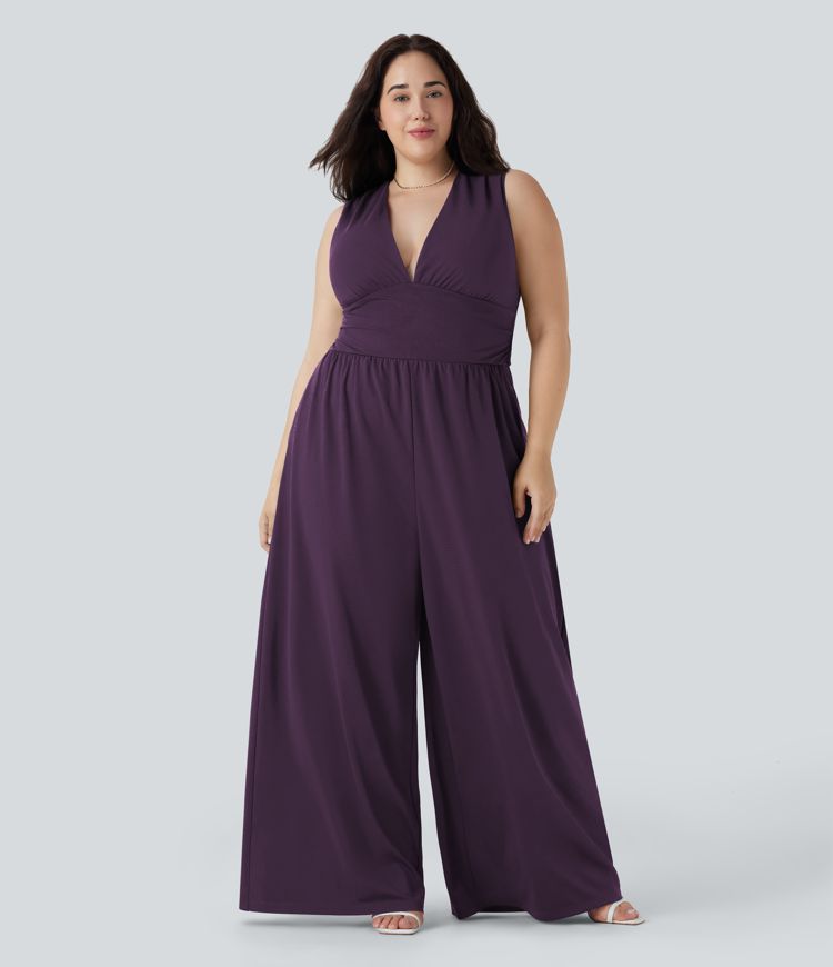 Plus Size V Neck Sleeveless Jumpsuit with Pockets-Easy Peezy Edition Plus Size V Neck Sleeveless Jumpsuit with Pockets-Easy Peezy Edition