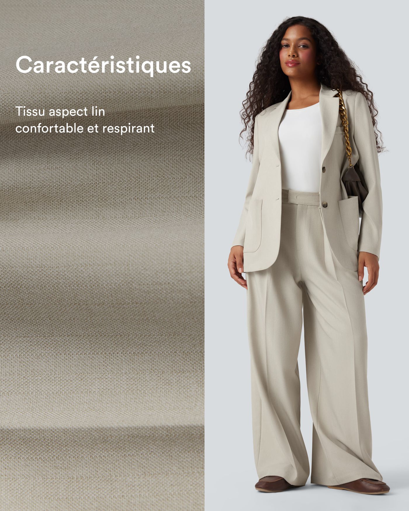 Blazer de travail anti-froissement aspect lin col cranté manches longues avec poches