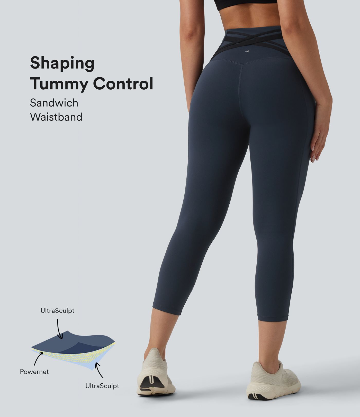 Halara Ultrasculpt™ High Waisted Tummy Control Crossover Back Capri Running Leggings with Pockets