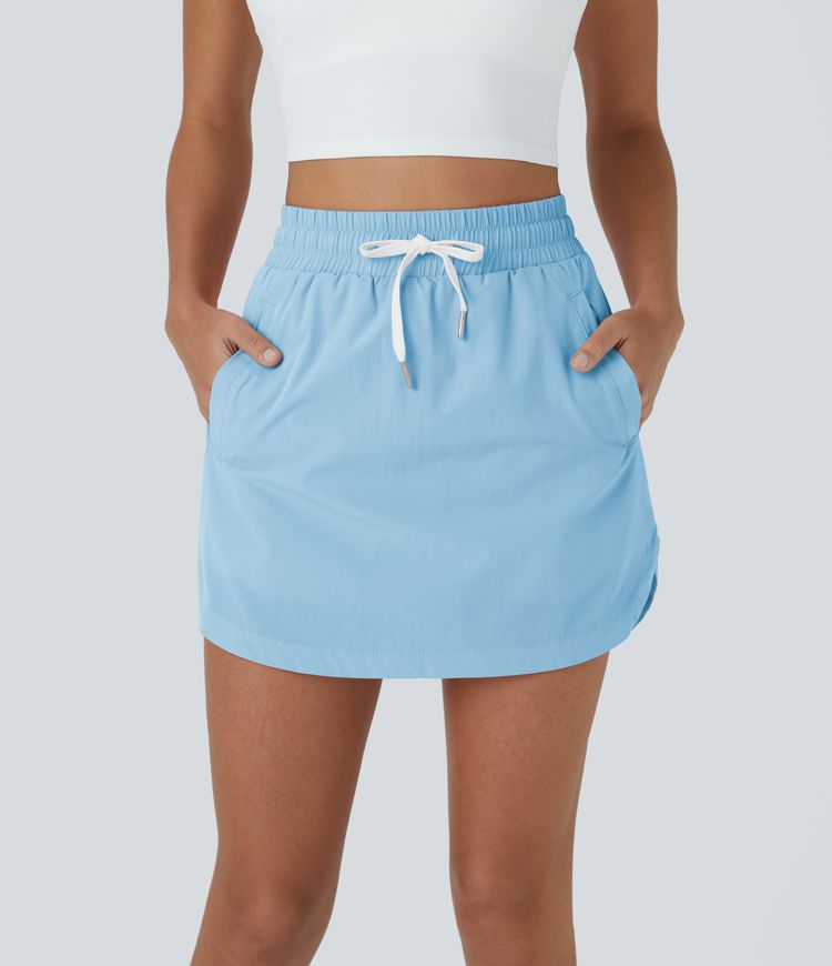 High Waisted Drawstring Side Pocket 2-in-1 Curved Hem Mini Golf Skirt