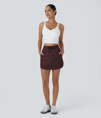 High Waisted Drawstring Pocket 2-in-1 Curved Hem Mini Golf Skirt