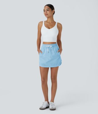 High Waisted Drawstring Side Pocket 2-in-1 Curved Hem Mini Golf Skirt
